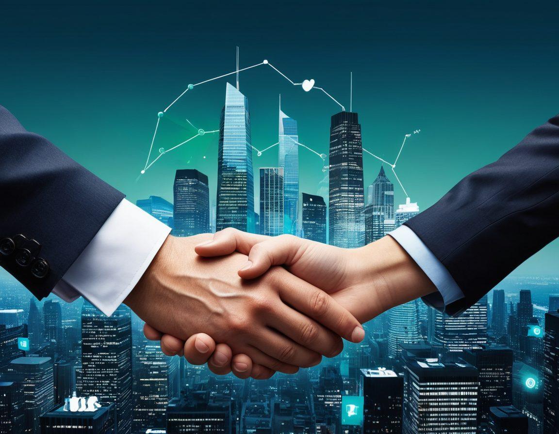 A visually engaging collage depicting various insurance elements, including a dynamic city skyline for risk management, hands shaking for partnerships, and paperwork representing claims. Incorporate symbols like shields and graphs to signify protection and statistics. The background should feature a gradient of blues and greens, creating a sense of trust and security. super-realistic. vibrant colors. dynamic composition.